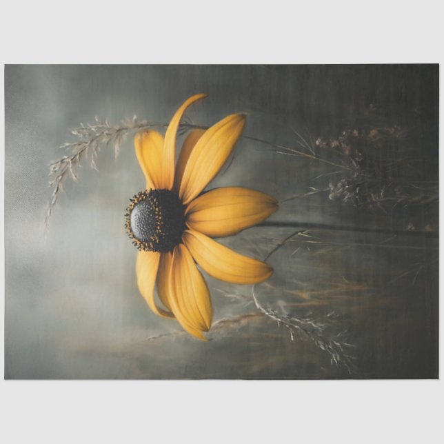 Minimalist Black-eyed Susan Botanical Decoupage Tissue Paper (Front)