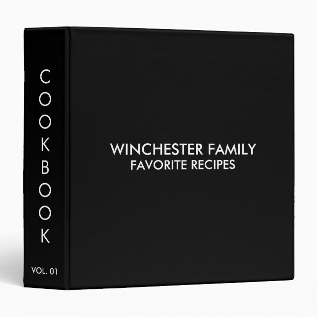 Minimalist black family recipes cookbook solid binder (Front/Spine)