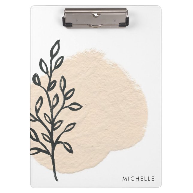 Minimalist Black floral creme pattern Clipboard (Front)
