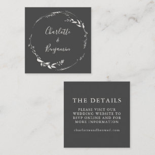 Minimalist Black Floral Wreath Wedding Website Enclosure Card