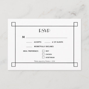 Minimalist Black Frame Wedding RSVP Meal Options Card