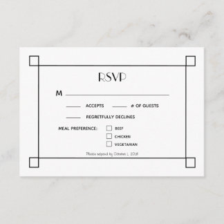 Minimalist Black Frame Wedding RSVP Meal Options Card