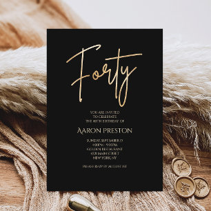 Minimalist Black Gold 40th Birthday Invitation