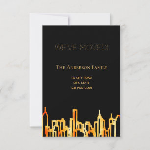 Minimalist black gold city skyline we moved announcement