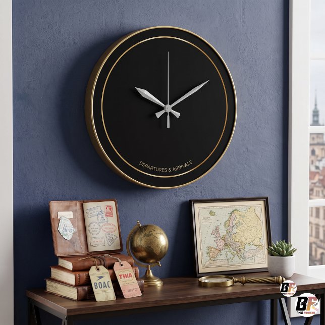 Minimalist Black & Gold Departures Arrivals Custom Large Clock (#ForYou)