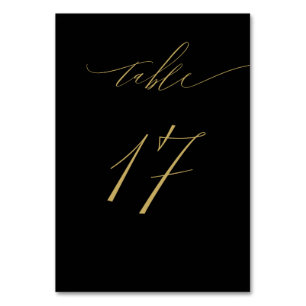 Minimalist Black Gold Elegant Script 17 Wedding Table Number