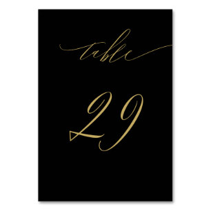 Minimalist Black Gold Elegant Script 29 Wedding Table Number