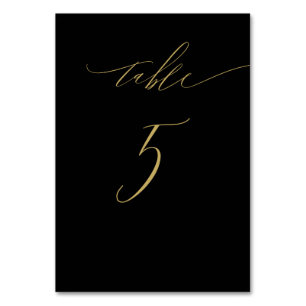 Minimalist Black Gold Elegant Script No 5 Wedding Table Number