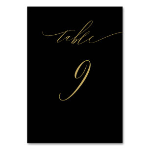 Minimalist Black Gold Elegant Script No 9 Wedding Table Number