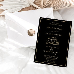 Minimalist Black & Gold Elegant Wedding Invitation