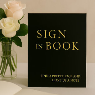 Minimalist Black & Gold Guest Book Sign Foil Holiday Card