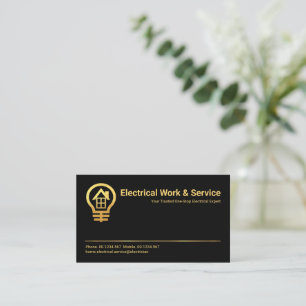 Minimalist Black Gold Home Bulb Electrician Business Card