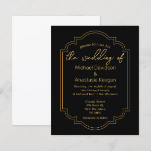 minimalist black gold  indian wedding invitation