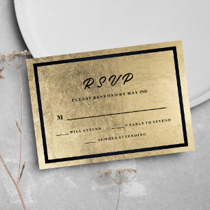 Minimalist Black Gold Luxury Wedding RSVP Card