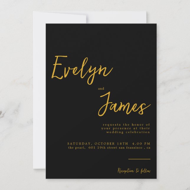 Minimalist Black & Gold Modern Romantic Wedding Invitation (Front)