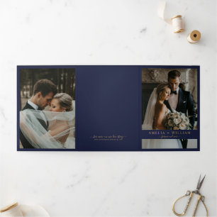 Minimalist Black Gold Photo QR Code RSVP wedding  Tri-Fold Invitation