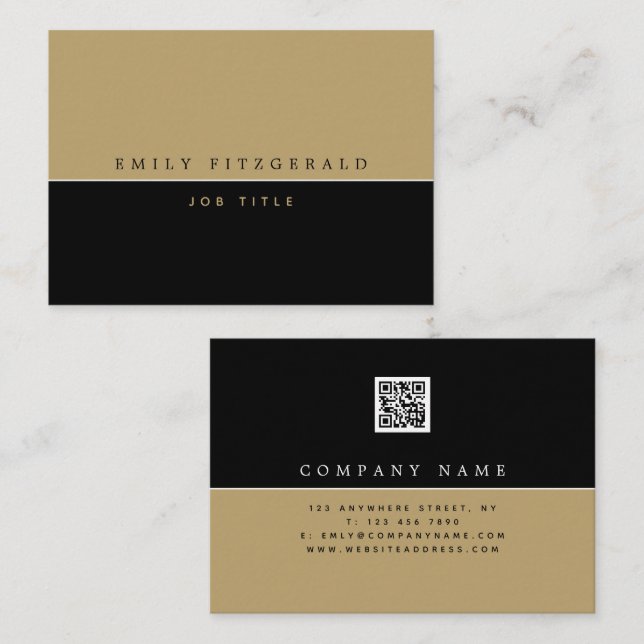 Minimalist Black Gold QR Code Business Card (Front/Back)