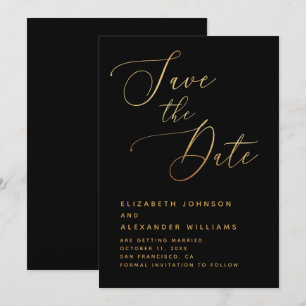 Minimalist Black & Gold Script   Formal Wedding Save The Date
