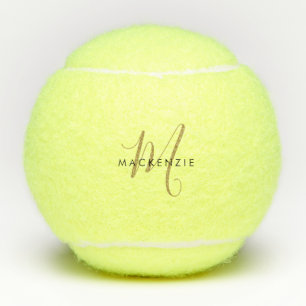 Minimalist Black Gold Script Monogram Tennis Balls