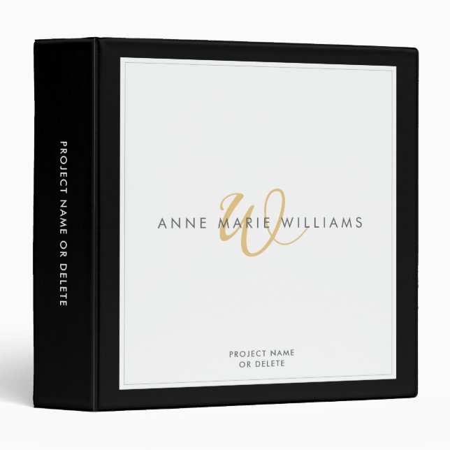 Minimalist Black Gold Two Border Monogram  Binder (Front/Spine)
