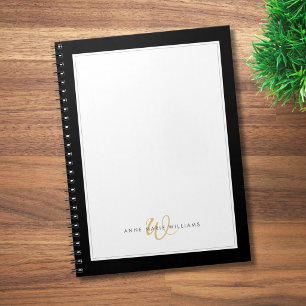 Minimalist Black Gold Two Border Monogram Notebook
