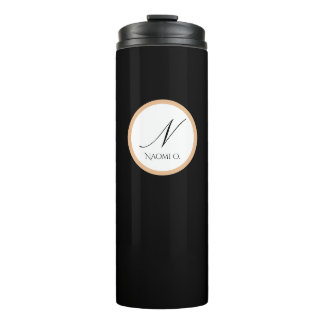 Minimalist Black, Gold & White Personalized Name Thermal Tumbler