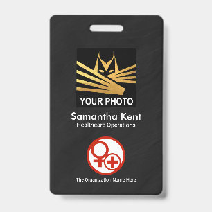 Minimalist Black Grunge Photo Template Medical Badge