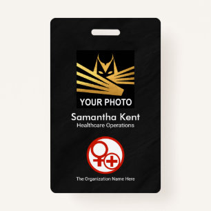 Minimalist Black Grunge Photo Template Medical Badge