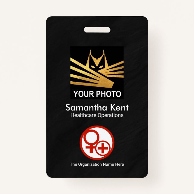 Minimalist Black Grunge Photo Template Medical Badge (Front)
