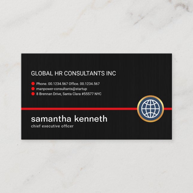Minimalist Black Grunge Red Line Businesswoman CEO Business Card (Front)