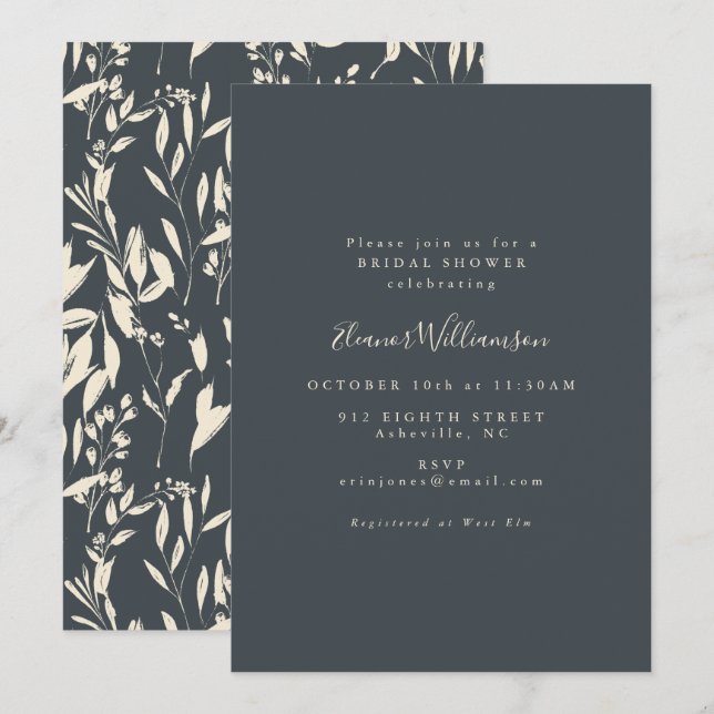 Minimalist Black Hand Drawn Floral Bridal Shower Invitation (Front/Back)