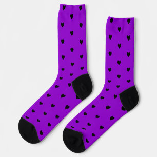 Minimalist Black Heart Pattern on Bright Purple Socks