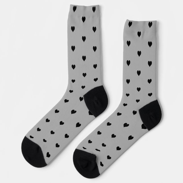 Minimalist Black Heart Pattern on Light Grey Socks (Left)