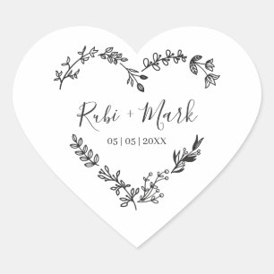 Minimalist Black Heart with Wildflowers & Branches Heart Sticker