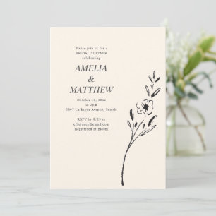 Minimalist Black Ink Floral Couples Bridal Shower Invitation