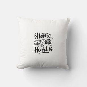 Minimalist Black Ink Quote "Home is Where the Hear Throw Pillow