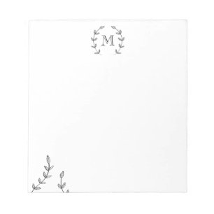 Minimalist Black Laurel Wreath And Custom Monogram Notepad