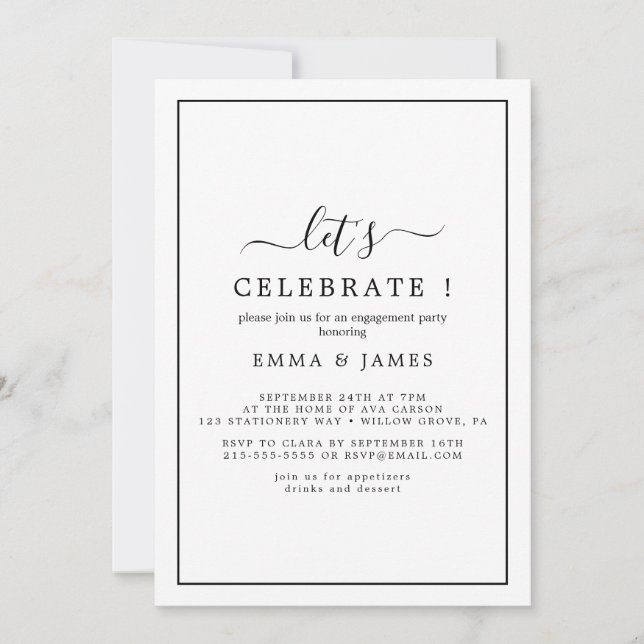 Minimalist black "Let's Celebrate" Invitation (Front)
