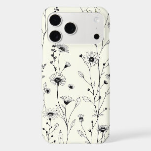 Minimalist Black Line Art Floral Cream Pattern