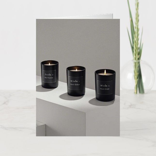 Minimalist black-line candles with tiny flames foil greeting card (Front)