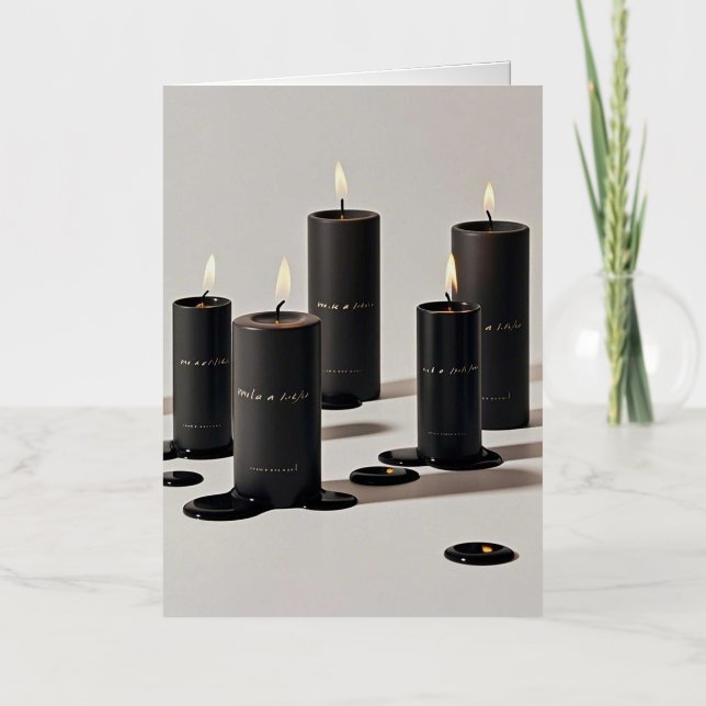 Minimalist black-line candles with tiny flames foil greeting card (Front)