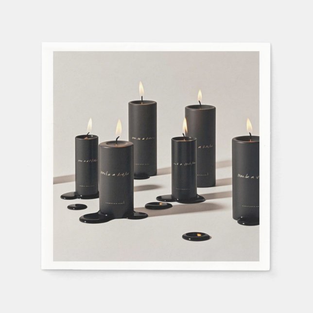 Minimalist black-line candles with tiny flames napkin (Front)