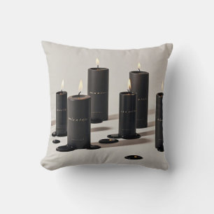 Minimalist black-line candles with tiny flames throw pillow