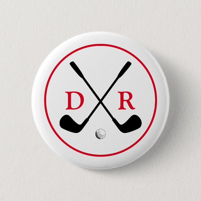 Minimalist Black Logo and Monogram Golf Player 2 Inch Round Button (Front)