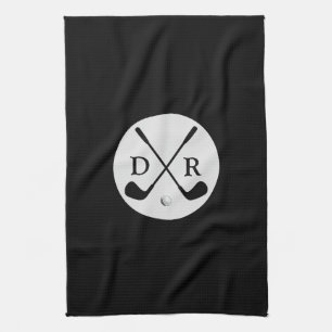 Minimalist Black Logo and Monogram Golf Player Kitchen Towel