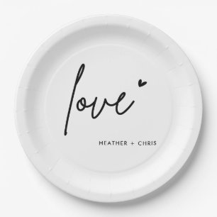 Minimalist Black Love Wedding Engagement Party Paper Plate