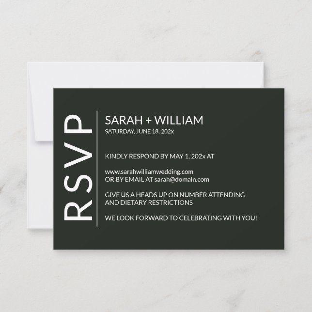 Minimalist Black Modern RSVP Card (Front)