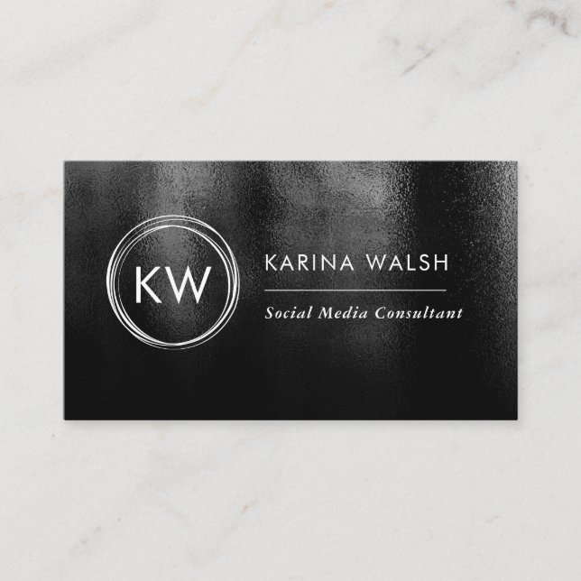 Minimalist Black monogram logo business card (Front)