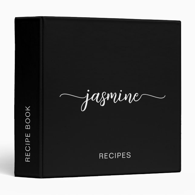 Minimalist Black Monogram Script Cookbook Recipe Binder (Front/Spine)