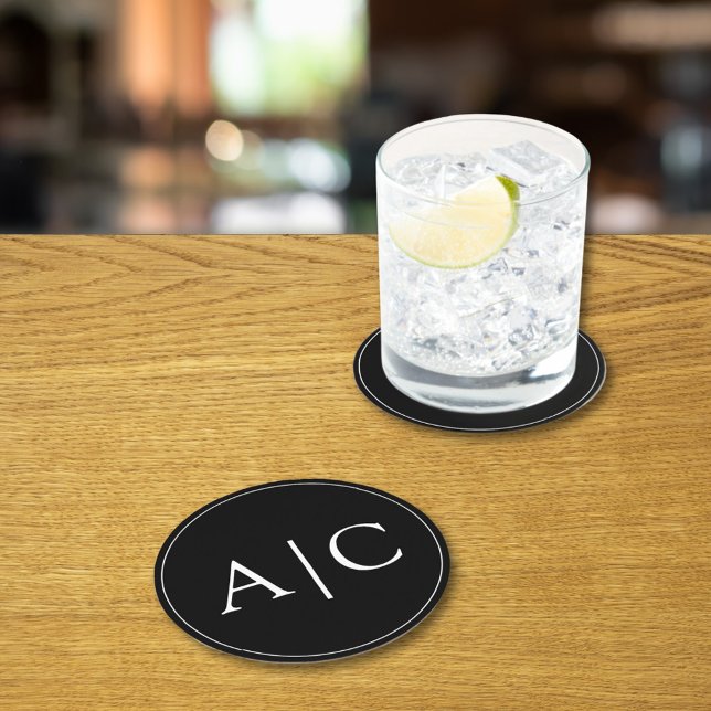    Minimalist Black Monogram Wedding Round Paper Coaster (Creator Uploaded)